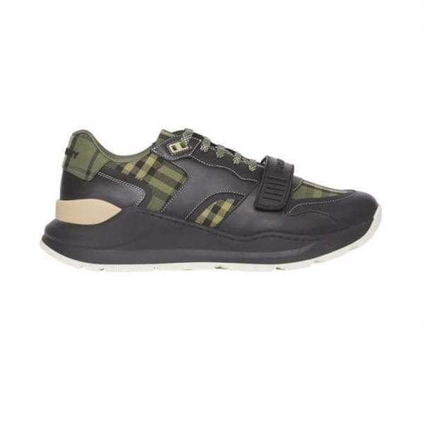 BURBERRY CHECK LACE-UP SNEAKERS IN MILITARY GREEN - BBR008 - Image 11