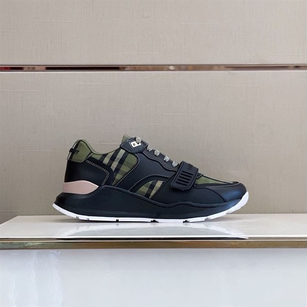 BURBERRY CHECK LACE-UP SNEAKERS IN MILITARY GREEN - BBR008 - Image 3