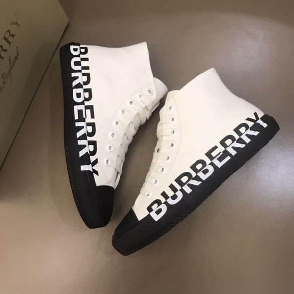 BURBERRY LOGO PRINT GABARDINE HIGH-TOP SNEAKERS - BBR029 - Image 4