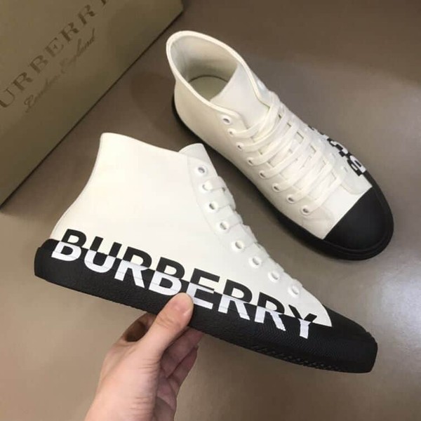 BURBERRY LOGO PRINT GABARDINE HIGH-TOP SNEAKERS - BBR029 - Image 9