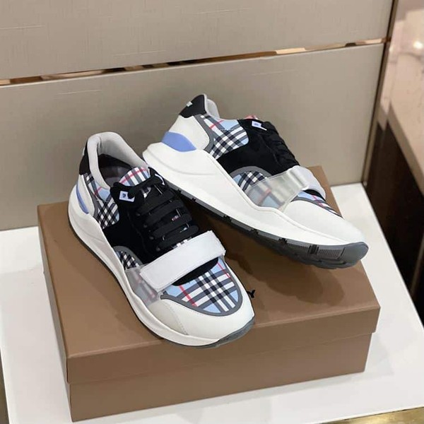 BURBERRY CHECK NYLON, LEATHER AND SUEDE SNEAKERS - BBR031 - Image 4