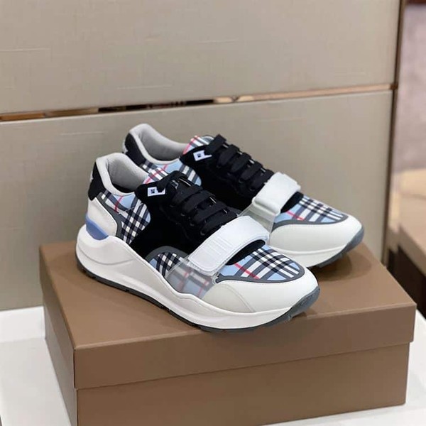 BURBERRY CHECK NYLON, LEATHER AND SUEDE SNEAKERS - BBR031 - Image 5