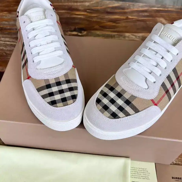 BURBERRY CHECK AND LEATHER SNEAKERS - BBR075 - Image 8