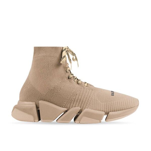 BALENCIAGA MEN'S SPEED 2.0 LACE-UP RECYCLED KNIT SNEAKER IN BEIGE - BLA032