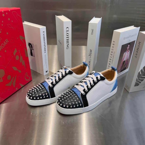Christian Louboutin Louis Junior Spikes White Blue Sneaker - CLS042 - Image 2