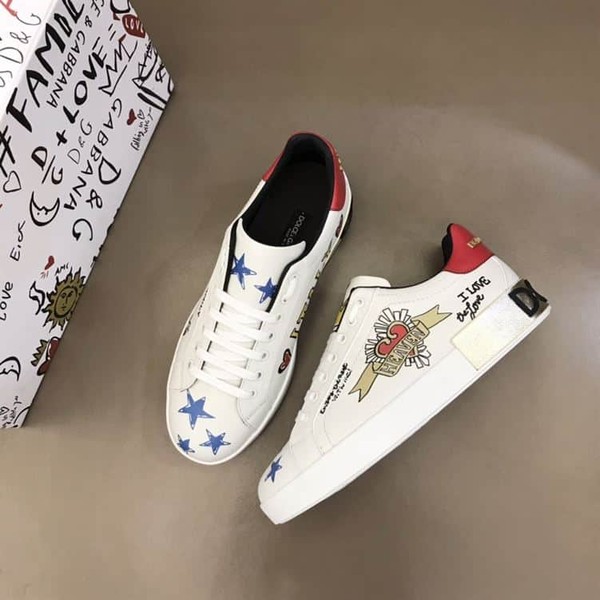DOLCE & GABBANA LEATHER ROYAL LOVE PRINT SNEAKERS IN WHITE – DG007 - Image 4