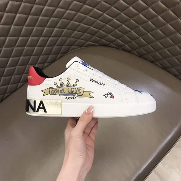 DOLCE & GABBANA LEATHER ROYAL LOVE PRINT SNEAKERS IN WHITE – DG007 - Image 5