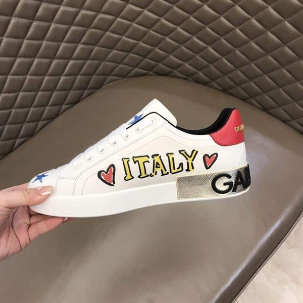 DOLCE & GABBANA LEATHER ROYAL LOVE PRINT SNEAKERS IN WHITE – DG007 - Image 6