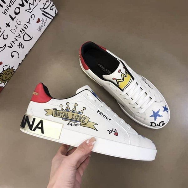 DOLCE & GABBANA LEATHER ROYAL LOVE PRINT SNEAKERS IN WHITE – DG007 - Image 8