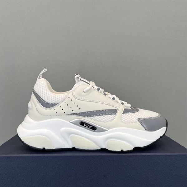 DIOR B22 SNEAKERS WHITE TECHNICAL MESH WITH WHITE AND SILVER-TONE CALFSKIN - DO002 - Image 2