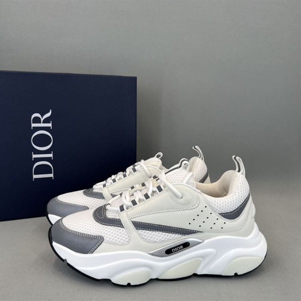 DIOR B22 SNEAKERS WHITE TECHNICAL MESH WITH WHITE AND SILVER-TONE CALFSKIN - DO002 - Image 3