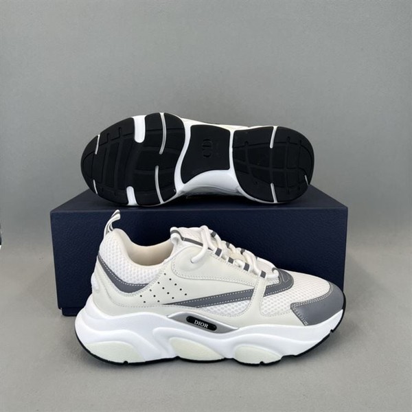 DIOR B22 SNEAKERS WHITE TECHNICAL MESH WITH WHITE AND SILVER-TONE CALFSKIN - DO002 - Image 4
