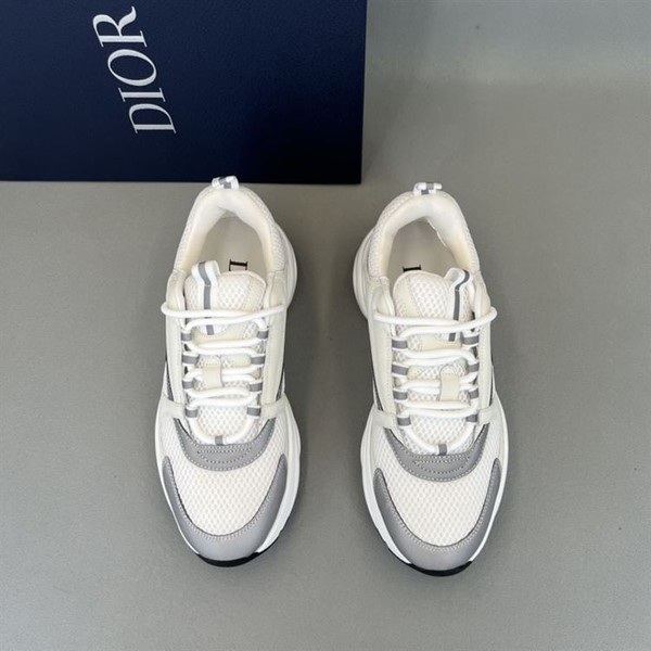 DIOR B22 SNEAKERS WHITE TECHNICAL MESH WITH WHITE AND SILVER-TONE CALFSKIN - DO002 - Image 5
