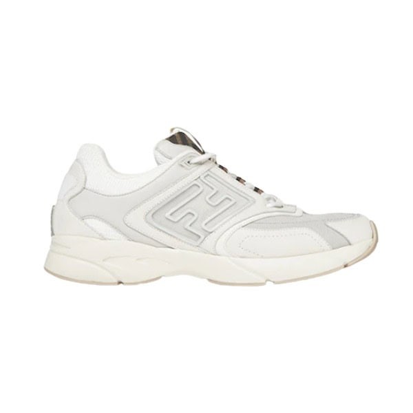 FENDY FASTER TRAINERS WHITE NUBUCK LEATHER LOW TOPS - FDS019