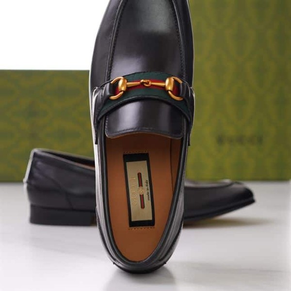 GUCCI BRIXTON WEB LOAFER IN LEATHER WITH HORSEBIT - GL013 - Image 4