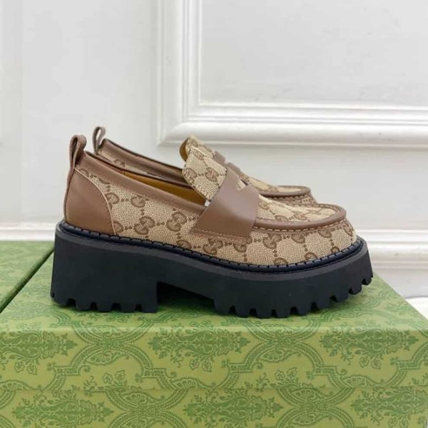 Gucci Jordaan Brown Embroidered Leather Loafer - GL079