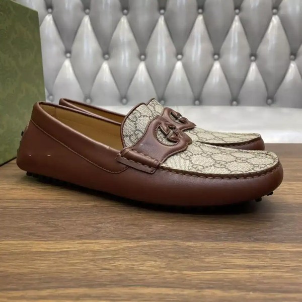 MEN'S INTERLOCKING G DRIVER BROWN LEATHER - GL105 - Image 4