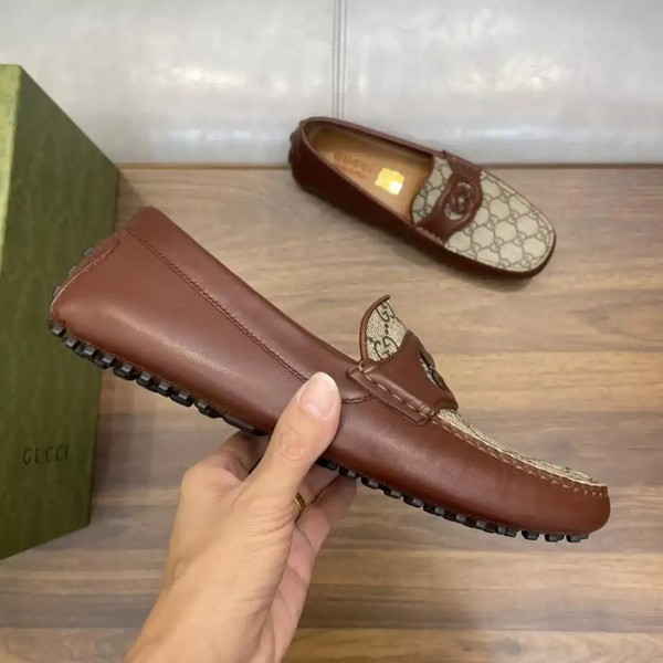 MEN'S INTERLOCKING G DRIVER BROWN LEATHER - GL105 - Image 6