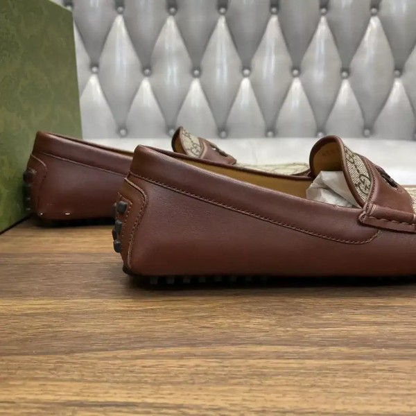 MEN'S INTERLOCKING G DRIVER BROWN LEATHER - GL105 - Image 7