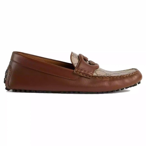 MEN'S INTERLOCKING G DRIVER BROWN LEATHER - GL105
