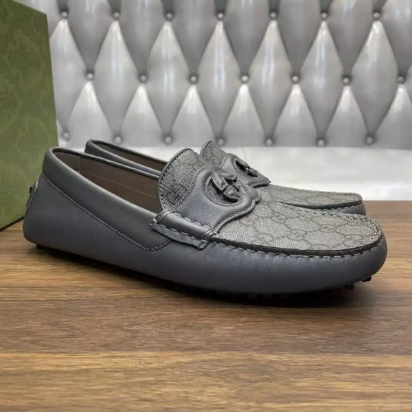 MEN'S INTERLOCKING G DRIVER GREY LEATHER - GL107 - Image 4