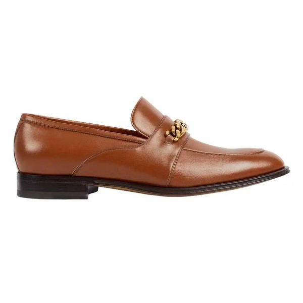 MEN'S LEATHER LOAFERS WITH INTERLOCKING G IN BROWN - GL110