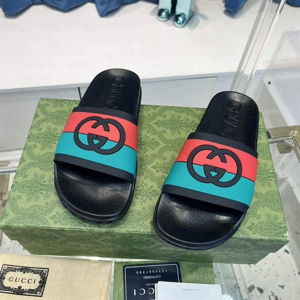 GUCCI SLIDE INTERLOCKING G LEATHER BLACK FOR MEN - GSL003