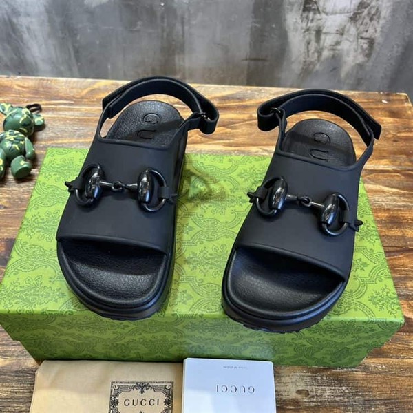 GUCCI WOMEN'S HORSEBIT FLATFORM SANDAL BLACK RUBBER - GSL016