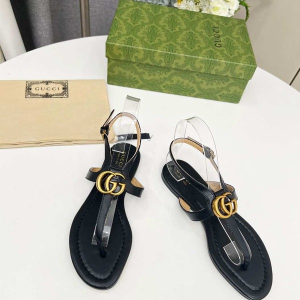 GUCCI WOMEN'S DOUBLE G THONG SANDAL BLACK LEATHER - GSL021 - Image 3