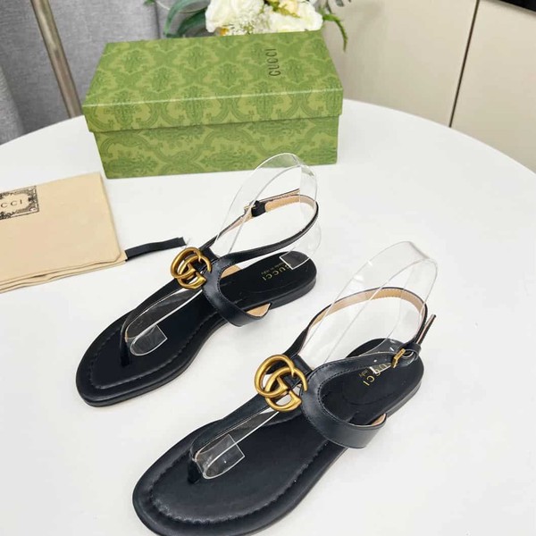 GUCCI WOMEN'S DOUBLE G THONG SANDAL BLACK LEATHER - GSL021 - Image 4