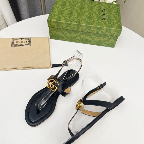 GUCCI WOMEN'S DOUBLE G THONG SANDAL BLACK LEATHER - GSL021 - Image 5