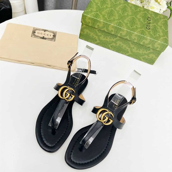 GUCCI WOMEN'S DOUBLE G THONG SANDAL BLACK LEATHER - GSL021 - Image 6