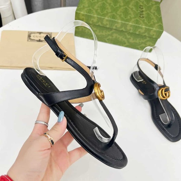 GUCCI WOMEN'S DOUBLE G THONG SANDAL BLACK LEATHER - GSL021 - Image 7