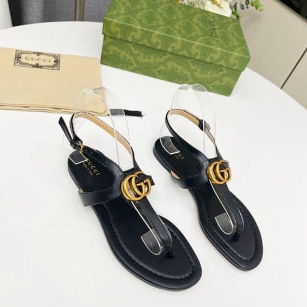 GUCCI WOMEN'S DOUBLE G THONG SANDAL BLACK LEATHER - GSL021 - Image 8