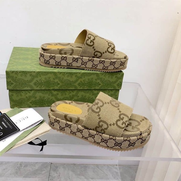GUCCI ANGELINA LOGO-JACQUARD COATED-CANVAS PLATFORM SLIDES - GSL023 - Image 3
