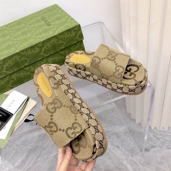 GUCCI ANGELINA LOGO-JACQUARD COATED-CANVAS PLATFORM SLIDES - GSL023 - Image 6