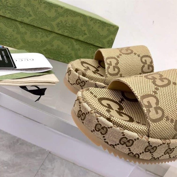 GUCCI ANGELINA LOGO-JACQUARD COATED-CANVAS PLATFORM SLIDES - GSL023 - Image 7