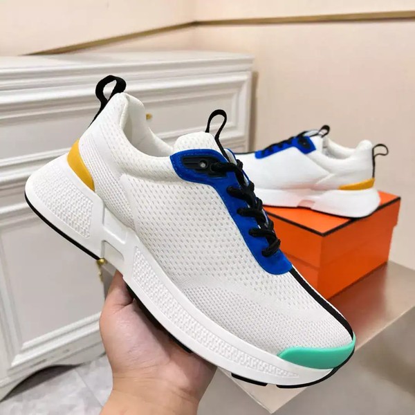 Hermes Heros Sneakers in White Knit and Blue Suede - HM004 - Image 2