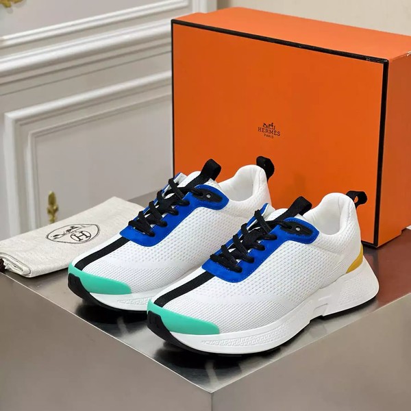 Hermes Heros Sneakers in White Knit and Blue Suede - HM004 - Image 3