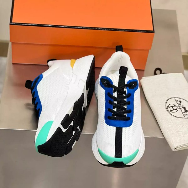 Hermes Heros Sneakers in White Knit and Blue Suede - HM004 - Image 4