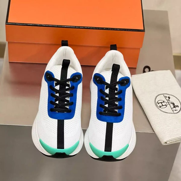 Hermes Heros Sneakers in White Knit and Blue Suede - HM004 - Image 7