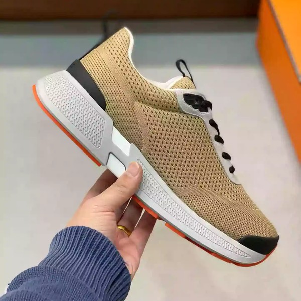 Hermes Heros Sneakers in Khaki Technical Knit - HM007 - Image 4
