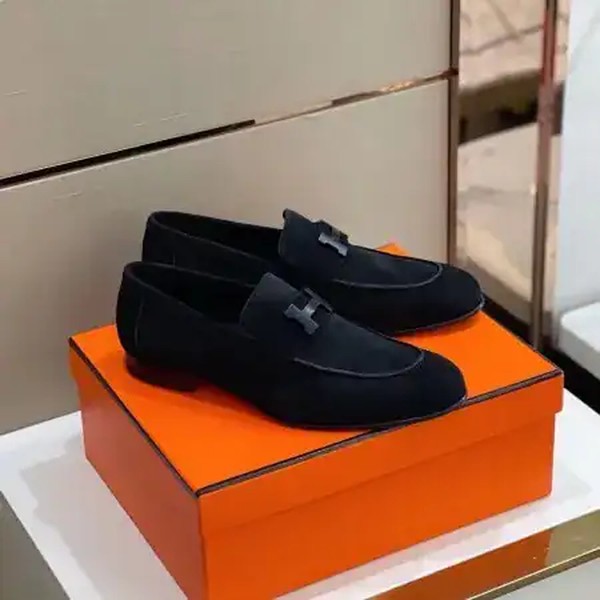 Hermes Men's Paris Loafers In Black Suede Calfskin - HM013 - Image 6
