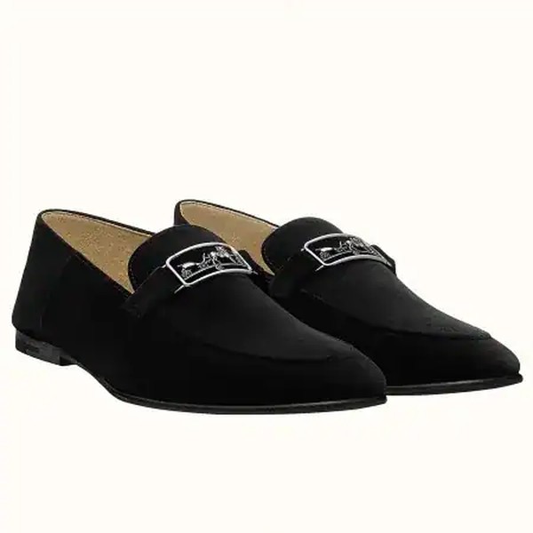Hermes Men's Tenor Loafers In Black Suede Calfskin - HM015
