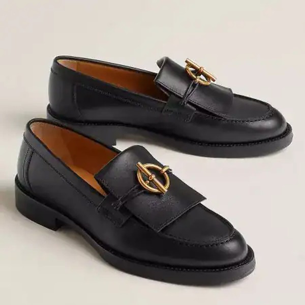 Hermes Women's Impact Loafers in Black Leather - HM051