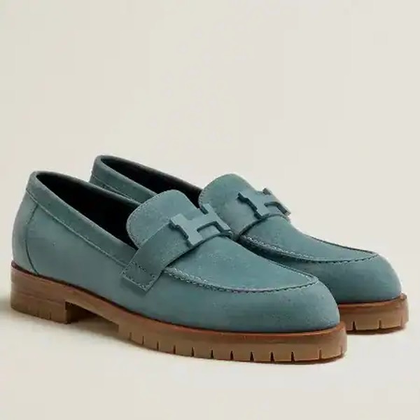 Hermes Women's Faubourg Loafers in Blue Suede Leather - HM074