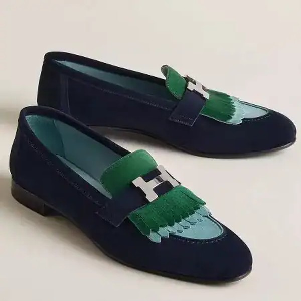 Hermes Women's Royal Loafers in Multicolor Suede Leather - HM079
