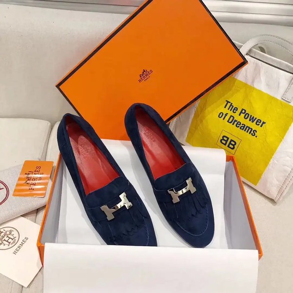 Hermes Women's Royal Loafers In Blue Suede Leather - HM088 - Image 3
