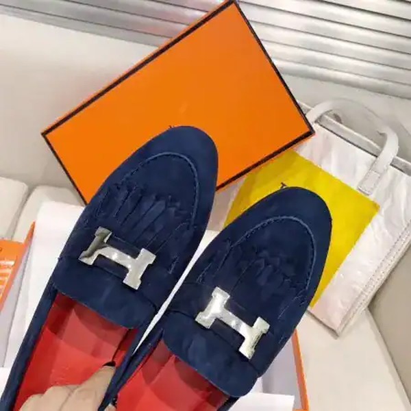 Hermes Women's Royal Loafers In Blue Suede Leather - HM088 - Image 6