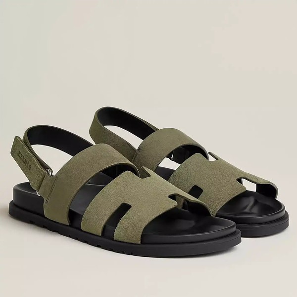 HERMES MEN'S GENIUS SANDALS IN GREEN SUEDE CALFSKIN - HMSD005